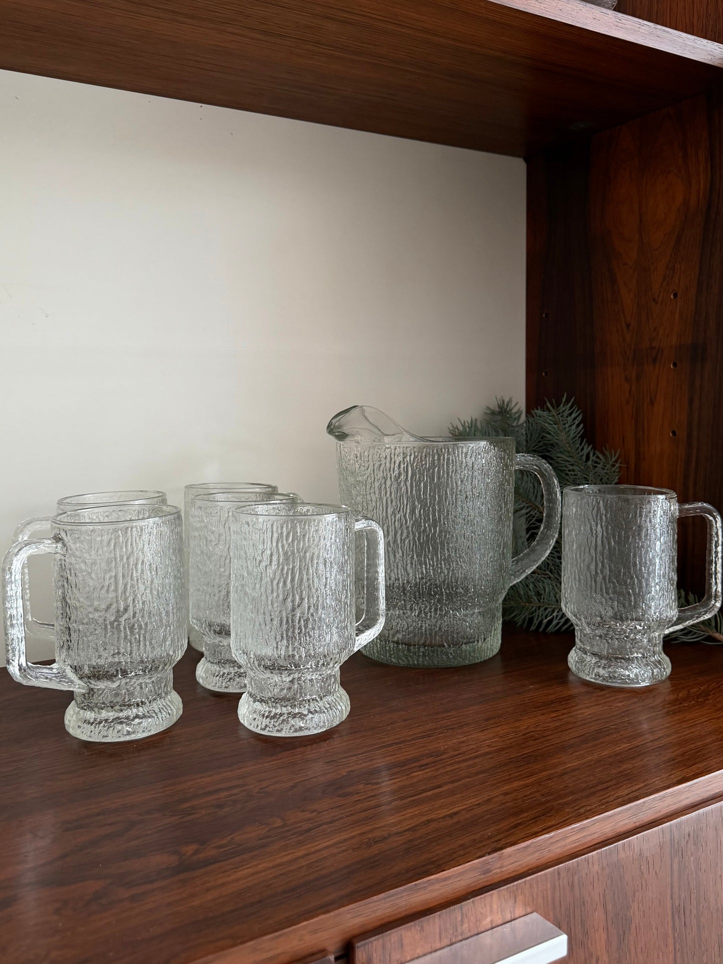 Beer glasses and pitcher by Indiana Glass