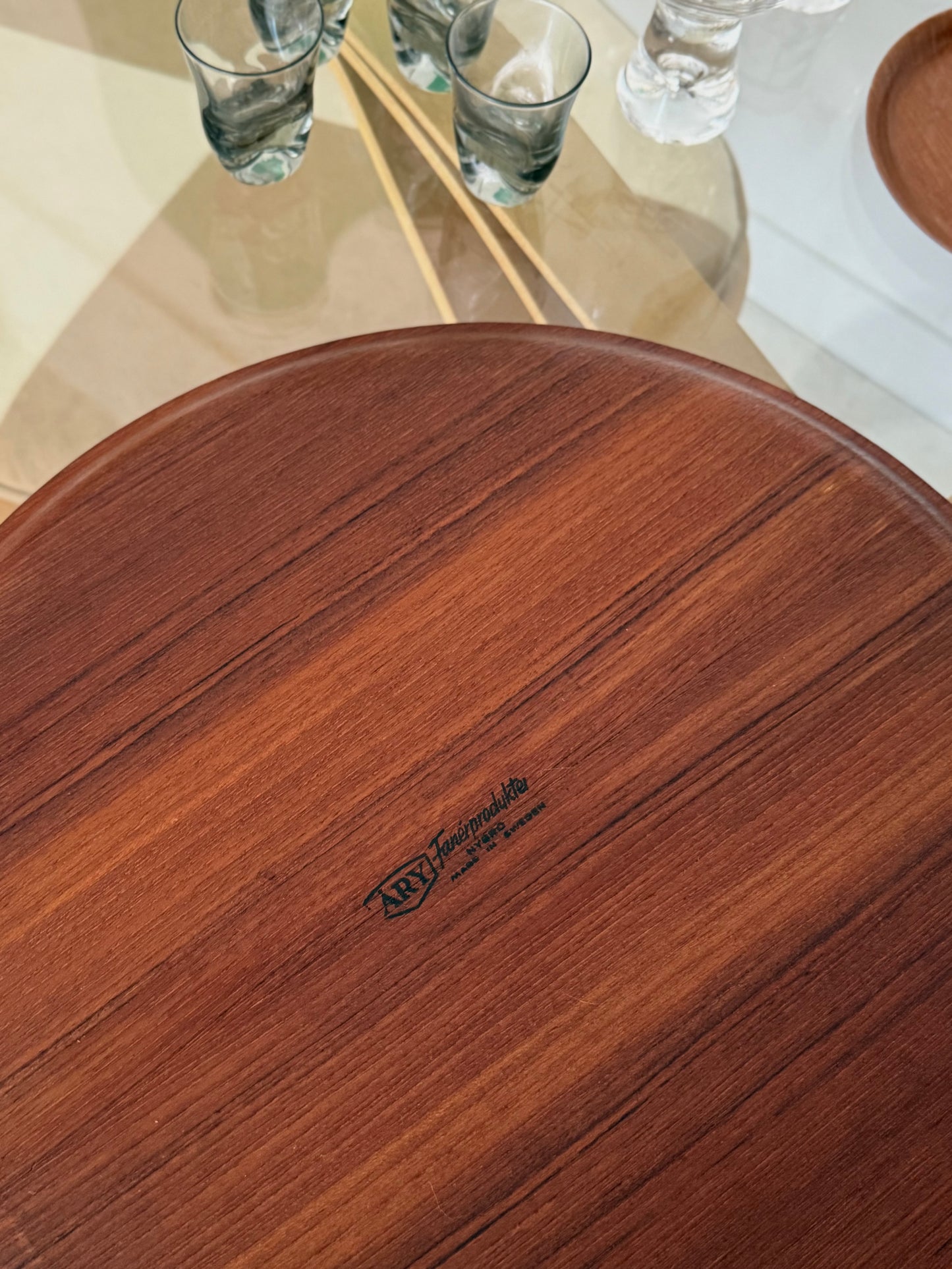 Large round teak tray by Ary