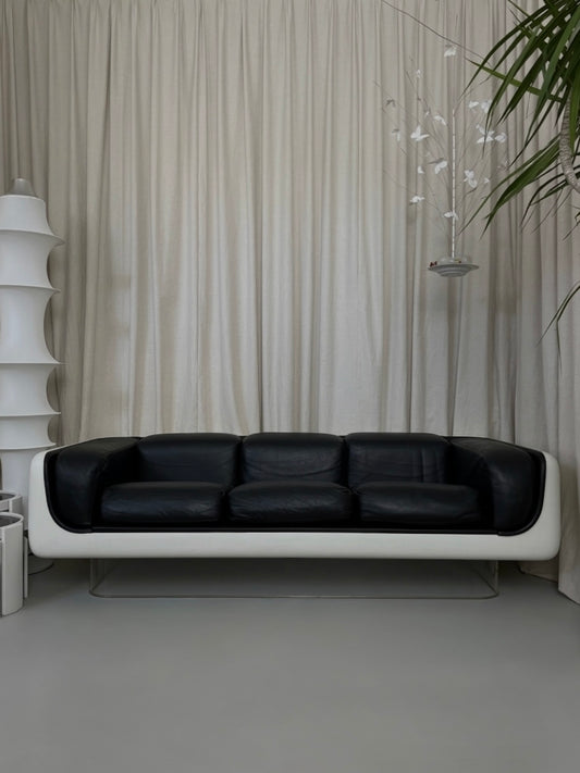 Fibreglass and leather sofa by William Andrus for Steelcase