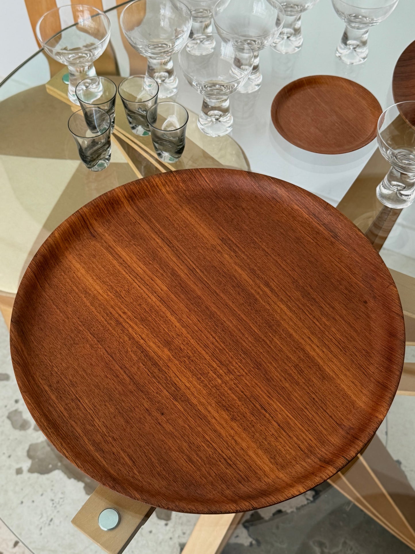 Large round teak tray by Ary