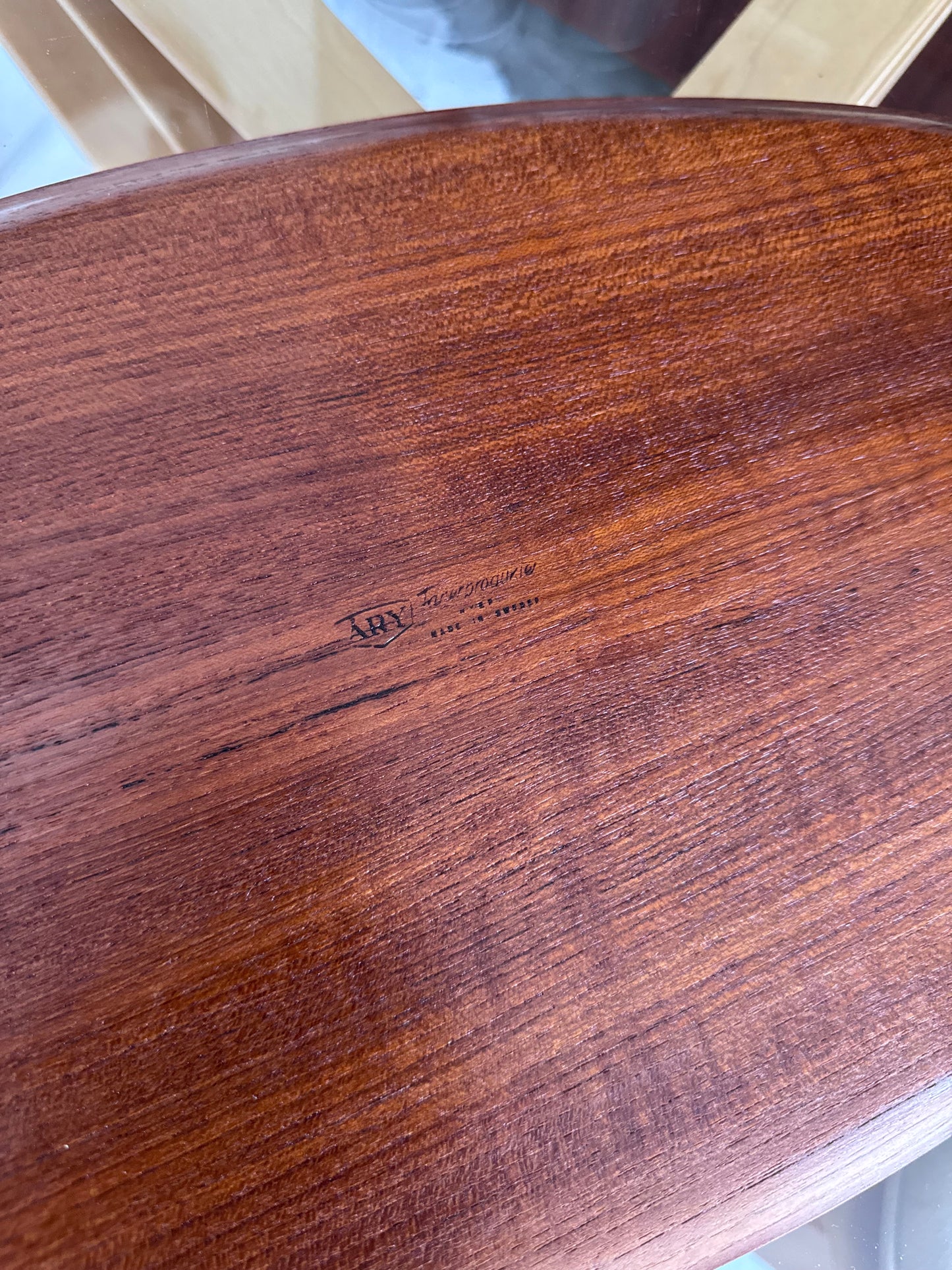 Large oval teak tray with raised handles by Ary