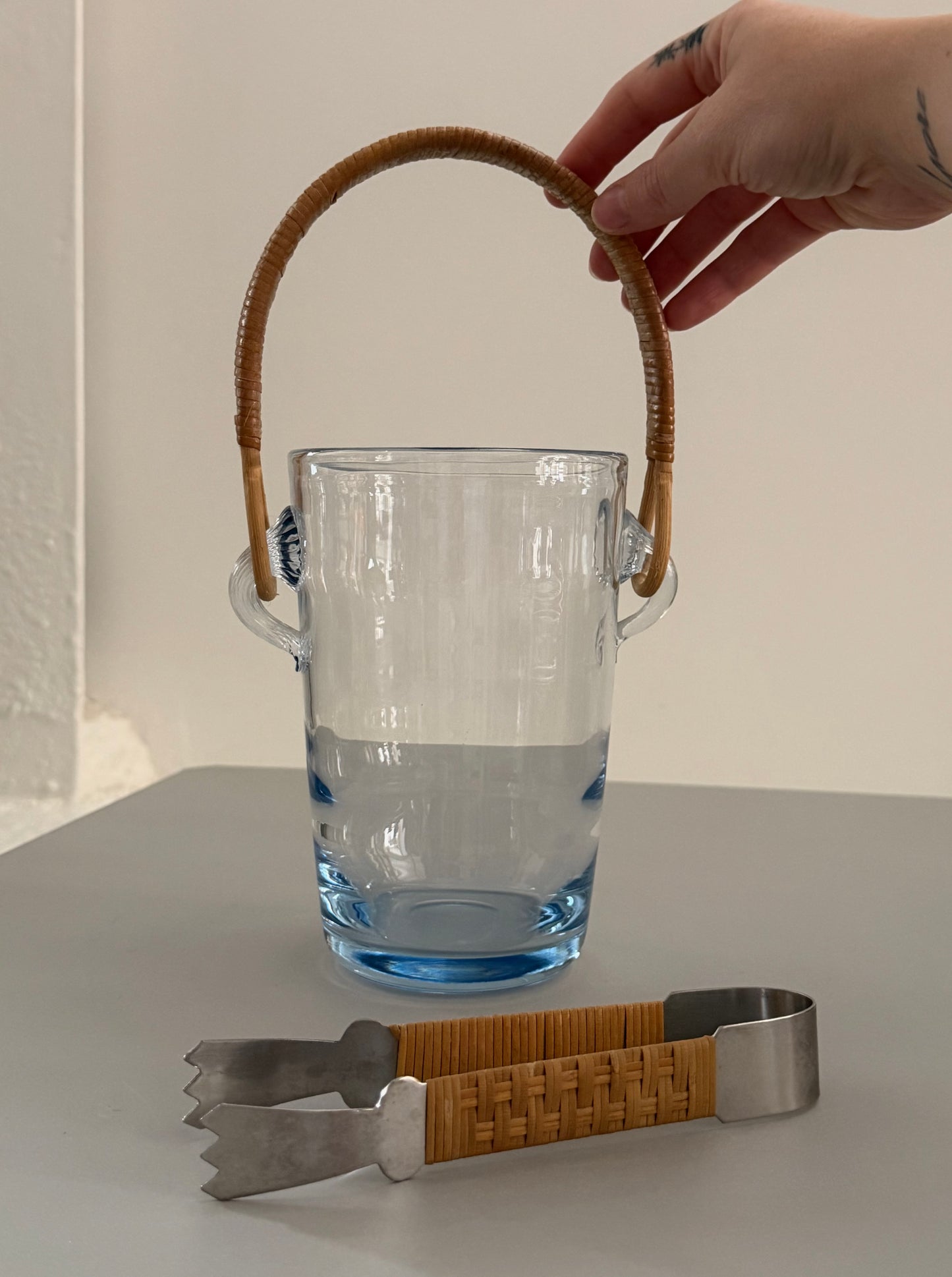 Glass ice bucket and tongs by Per Lutken for Holmegaard