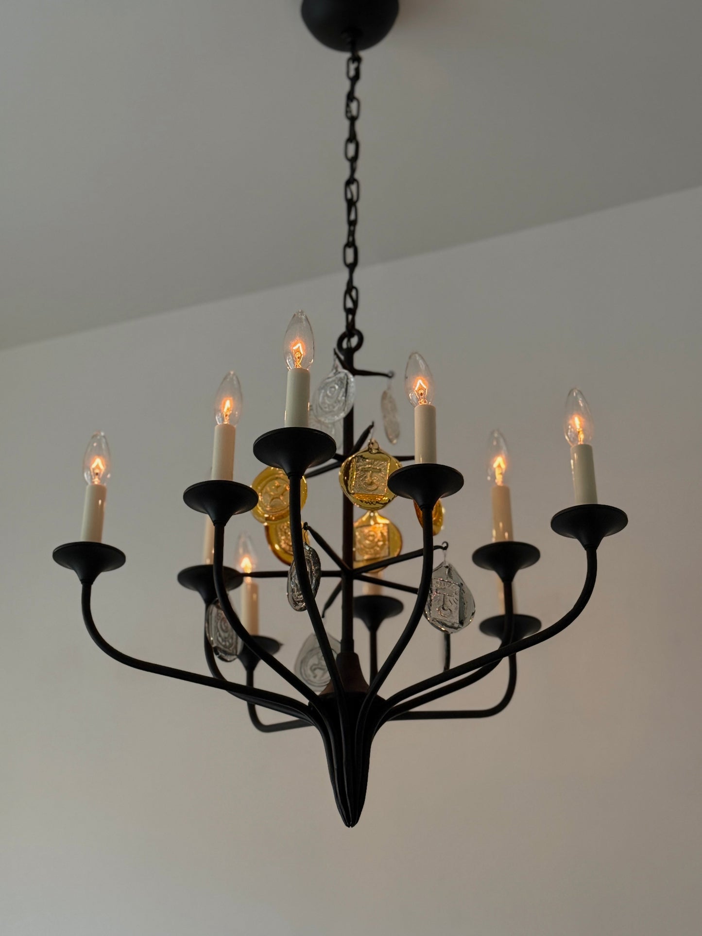 Ten arm chandelier by Erik Höglund for Boda Nova Glassworks & Axel Stromberg Ironworks