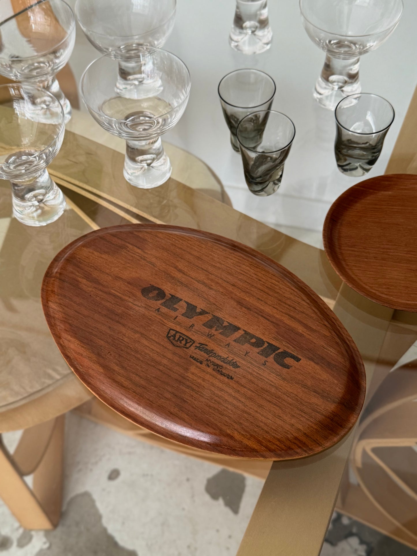 Small oval teak tray by Ary for Olympic Airways