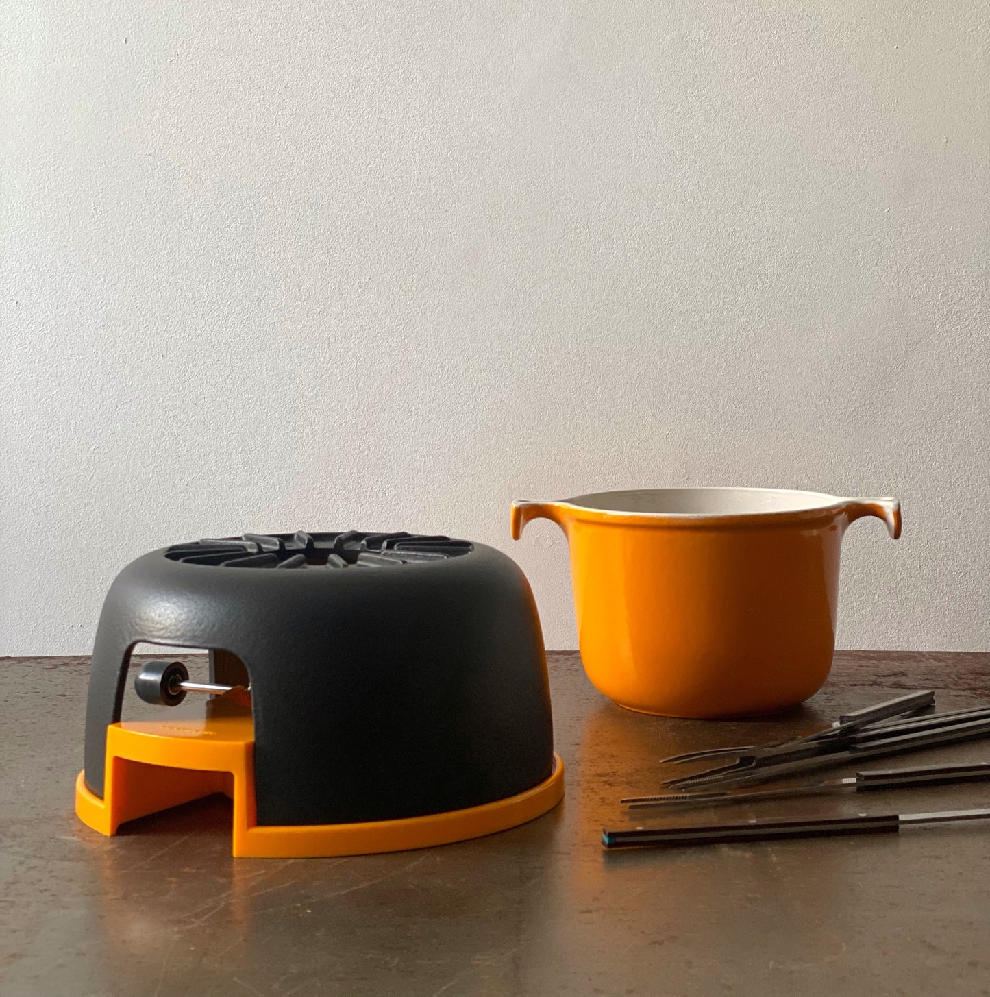 Fondue set by Enzo Mari for Le Creuset