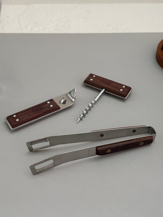 Set of rosewood and stainless bar tools