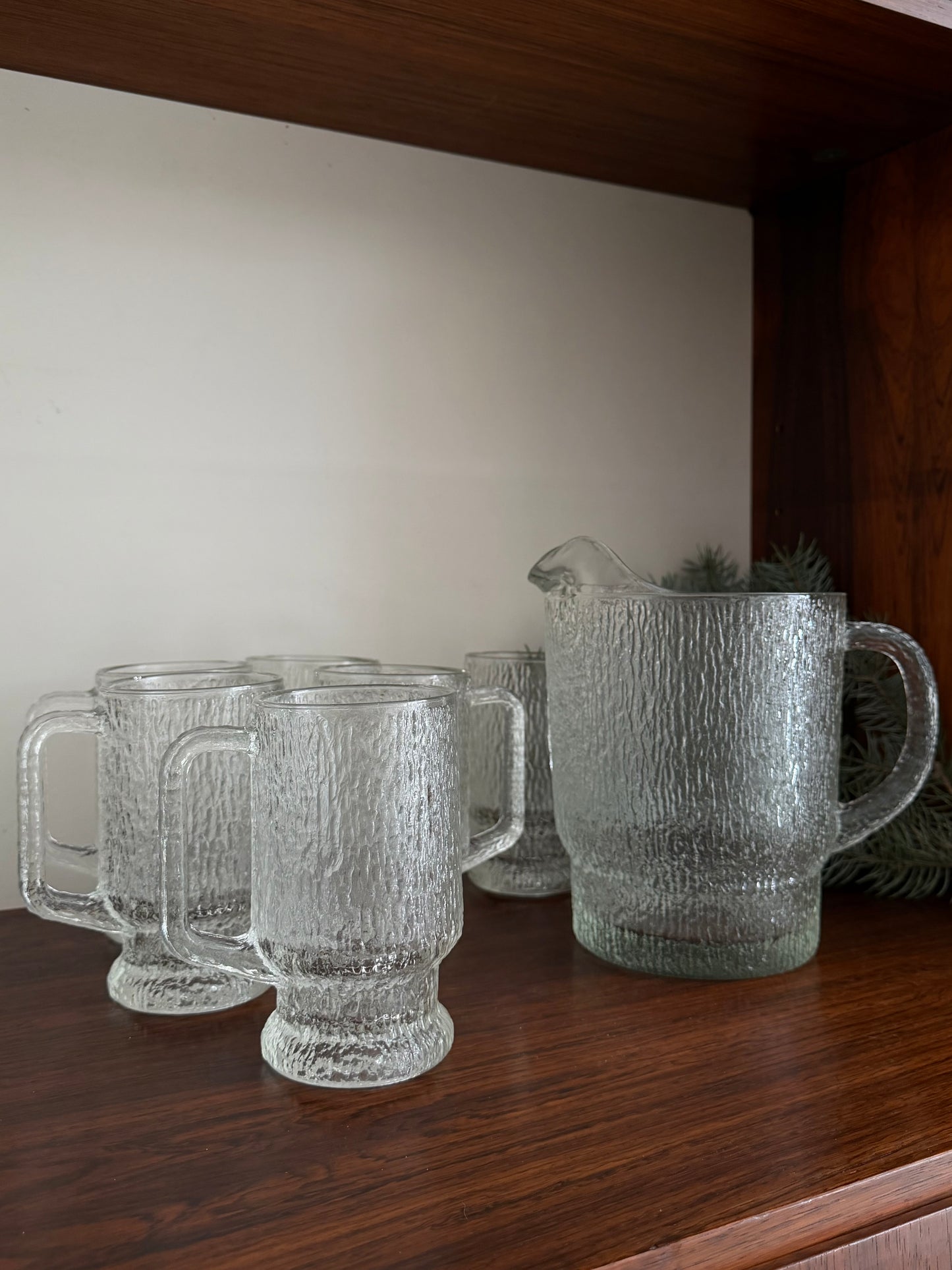 Beer glasses and pitcher by Indiana Glass