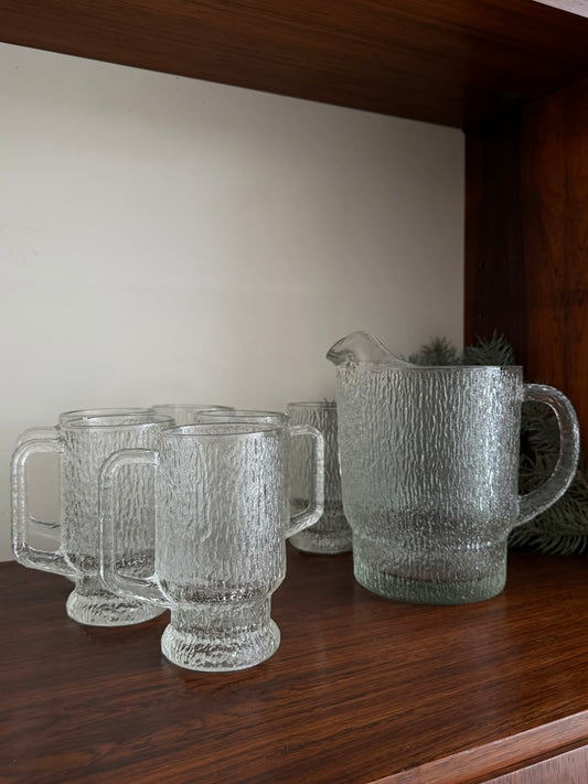 Beer glasses and pitcher by Indiana Glass