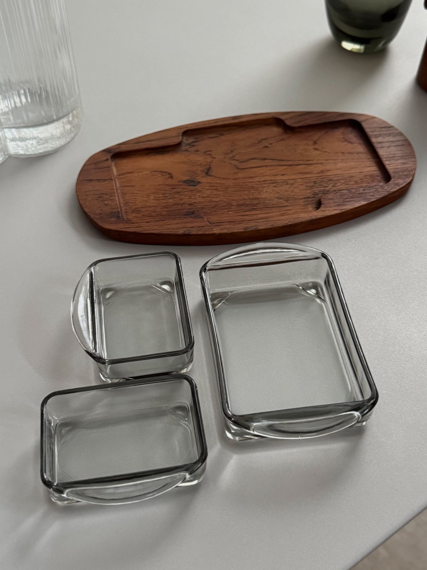 Teak and glass serving tray
