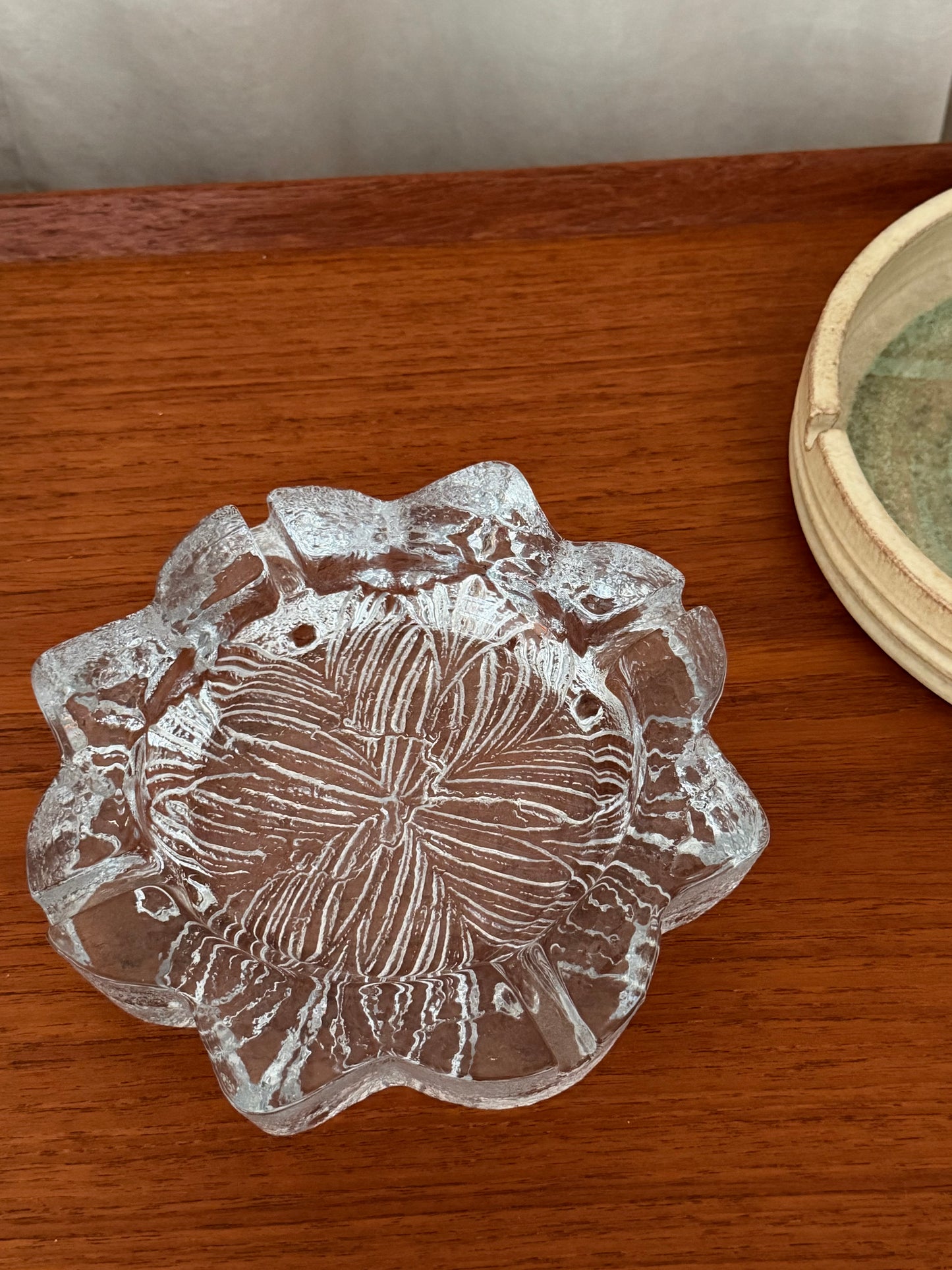 Glass snowflake ashtray by Blenko
