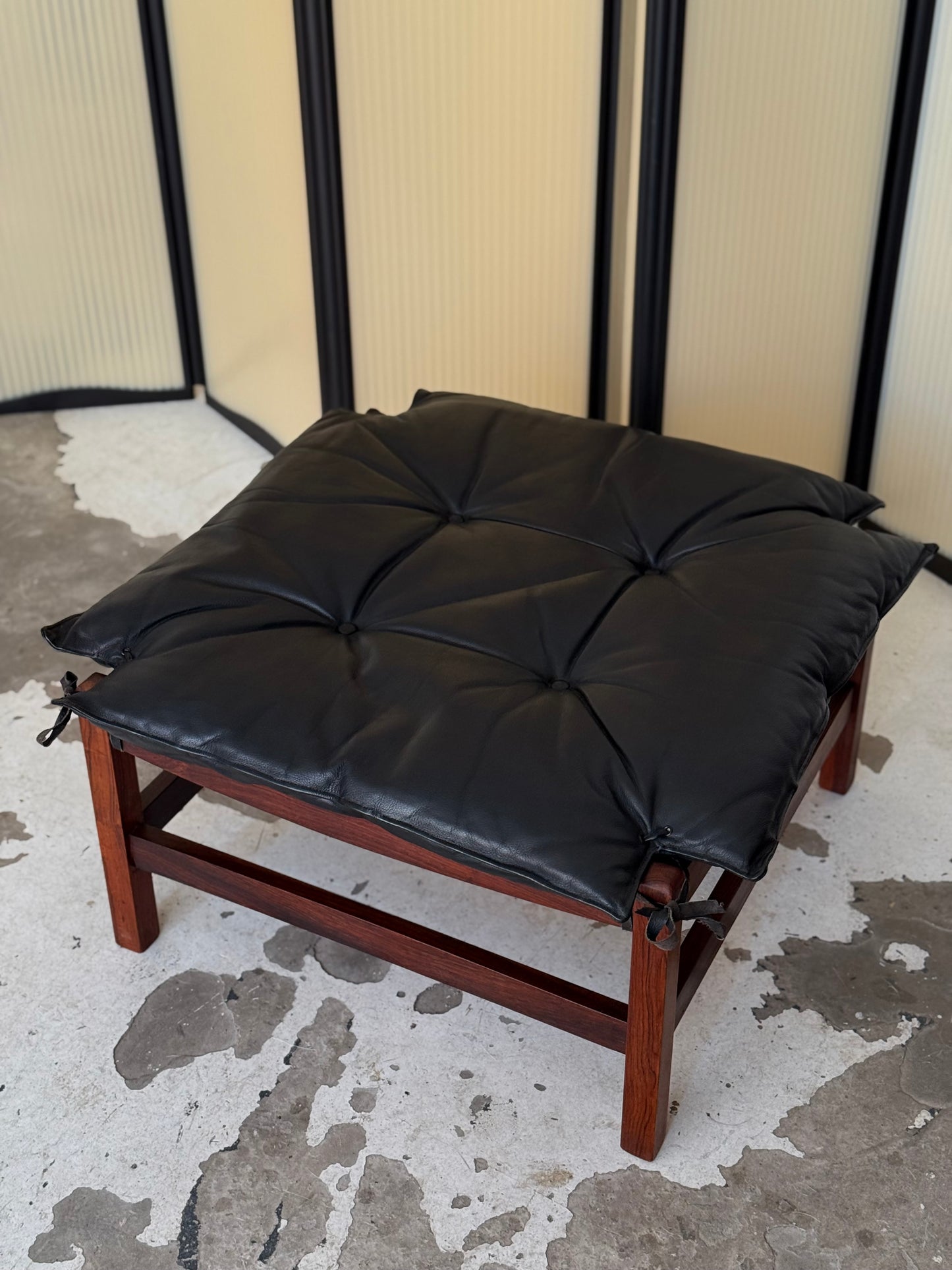 Rosewood and leather ottoman