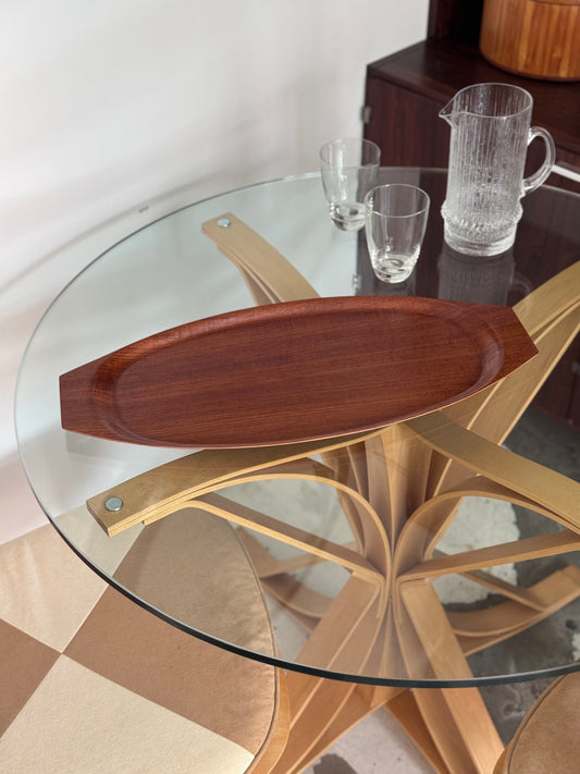 Large oval teak tray with raised handles by Ary