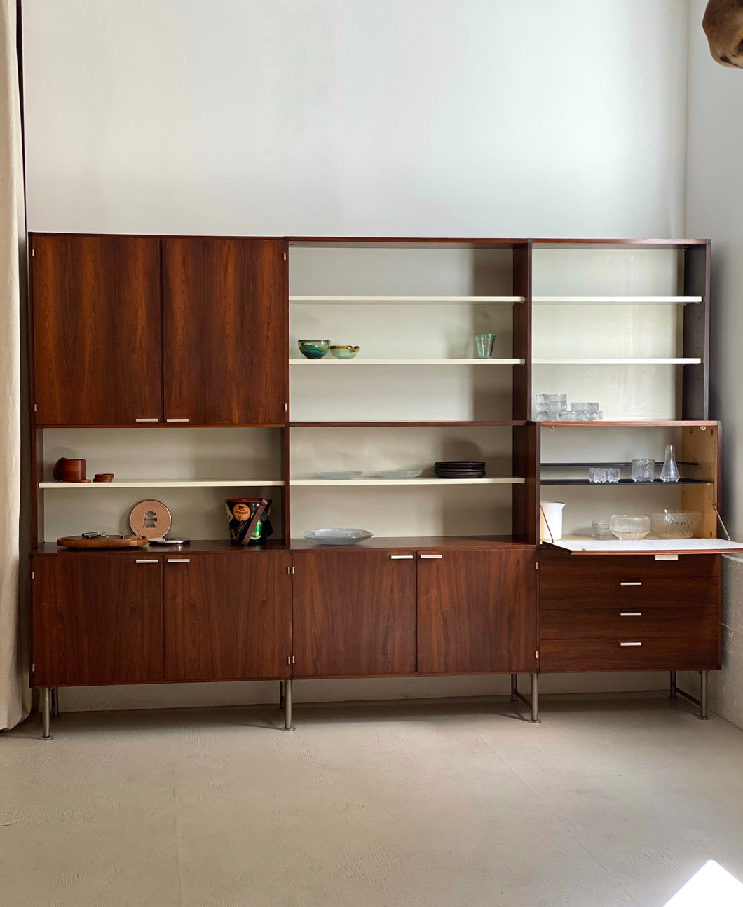 Large rosewood and stainless wall unit by Cees Braakman for Pastoe