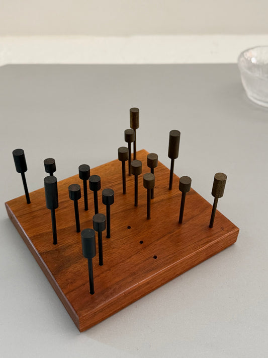 Teak and brass solitaire game