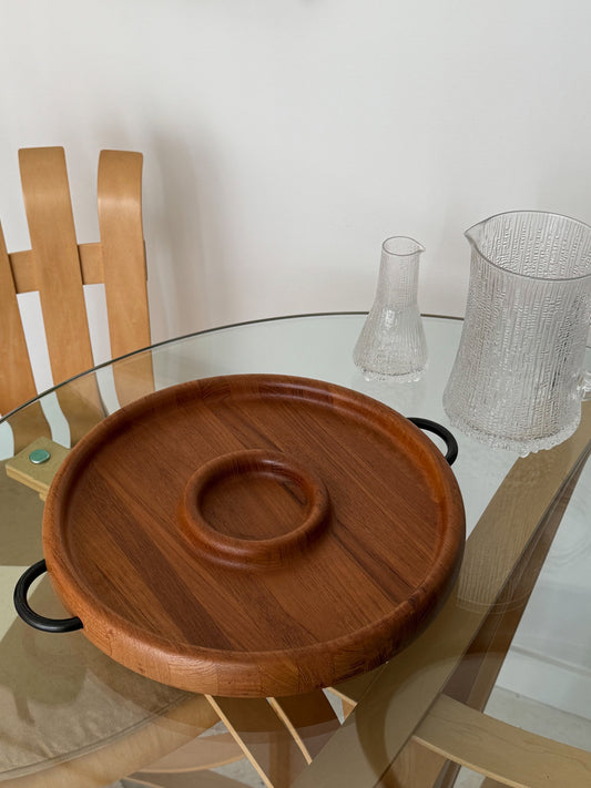 Large solid teak tray with handles by Digsmed
