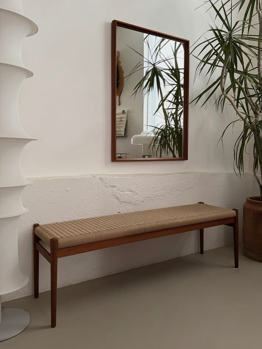 Model 63 teak and danish cord bench by Niels Otto Møller for J.L. Møller Møbelfabrik