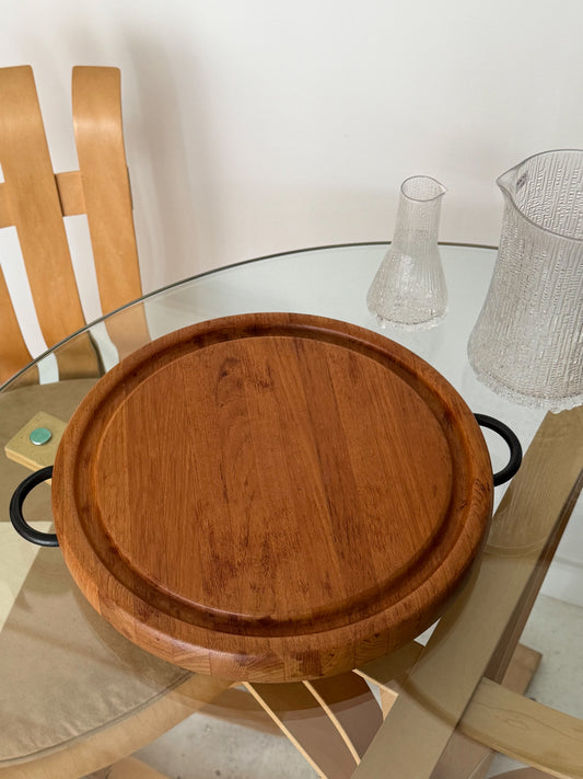 Large solid teak tray with handles by Digsmed