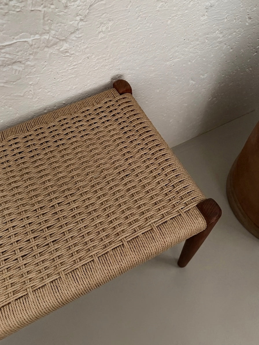 Model 63 teak and danish cord bench by Niels Otto Møller for J.L. Møller Møbelfabrik