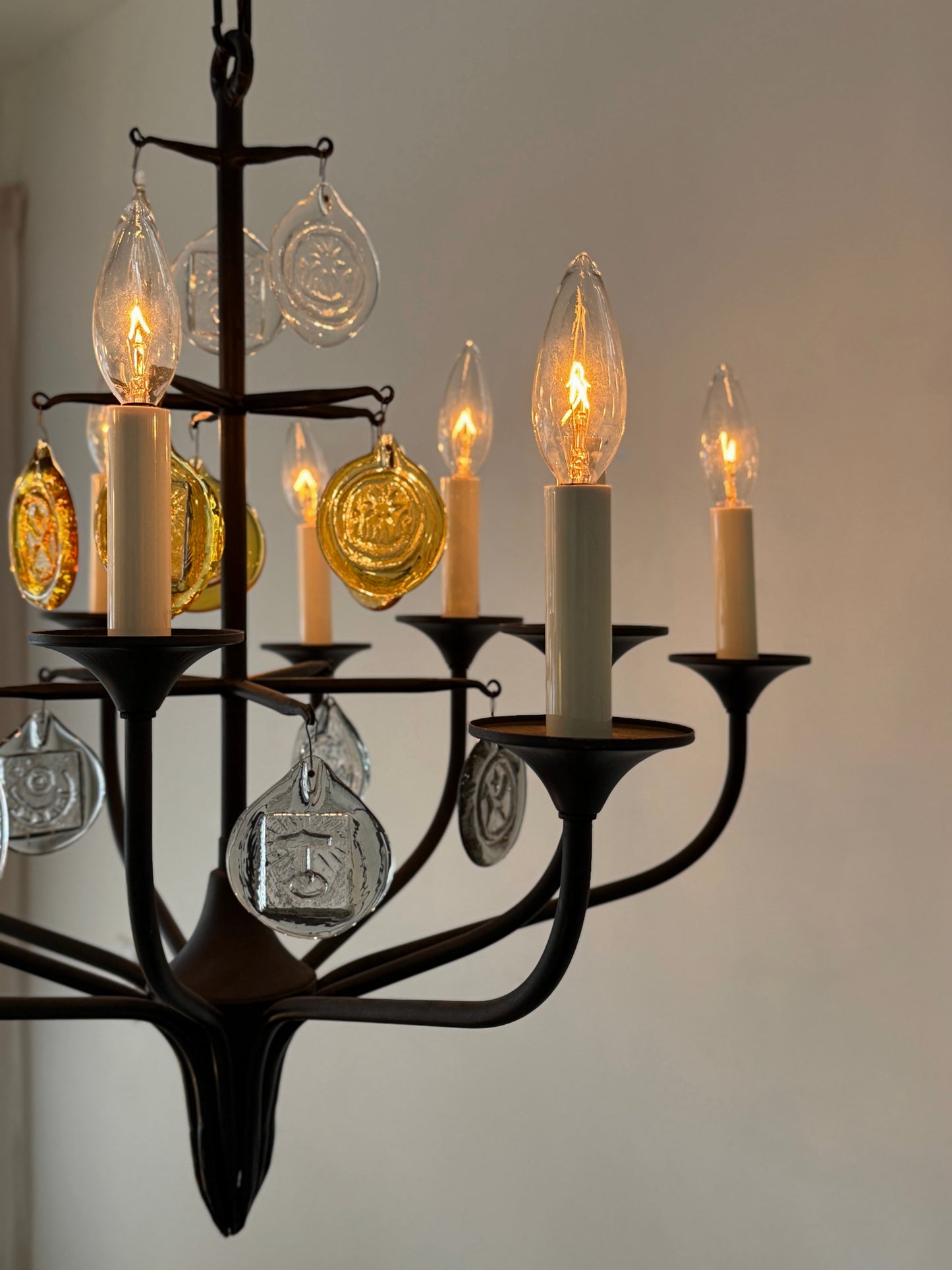 Ten arm chandelier by Erik Höglund for Boda Nova Glassworks & Axel Stromberg Ironworks