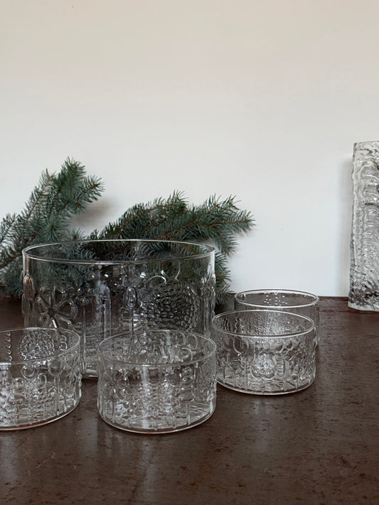 Large crystal bowl with four small bowls by Nuutajärvi