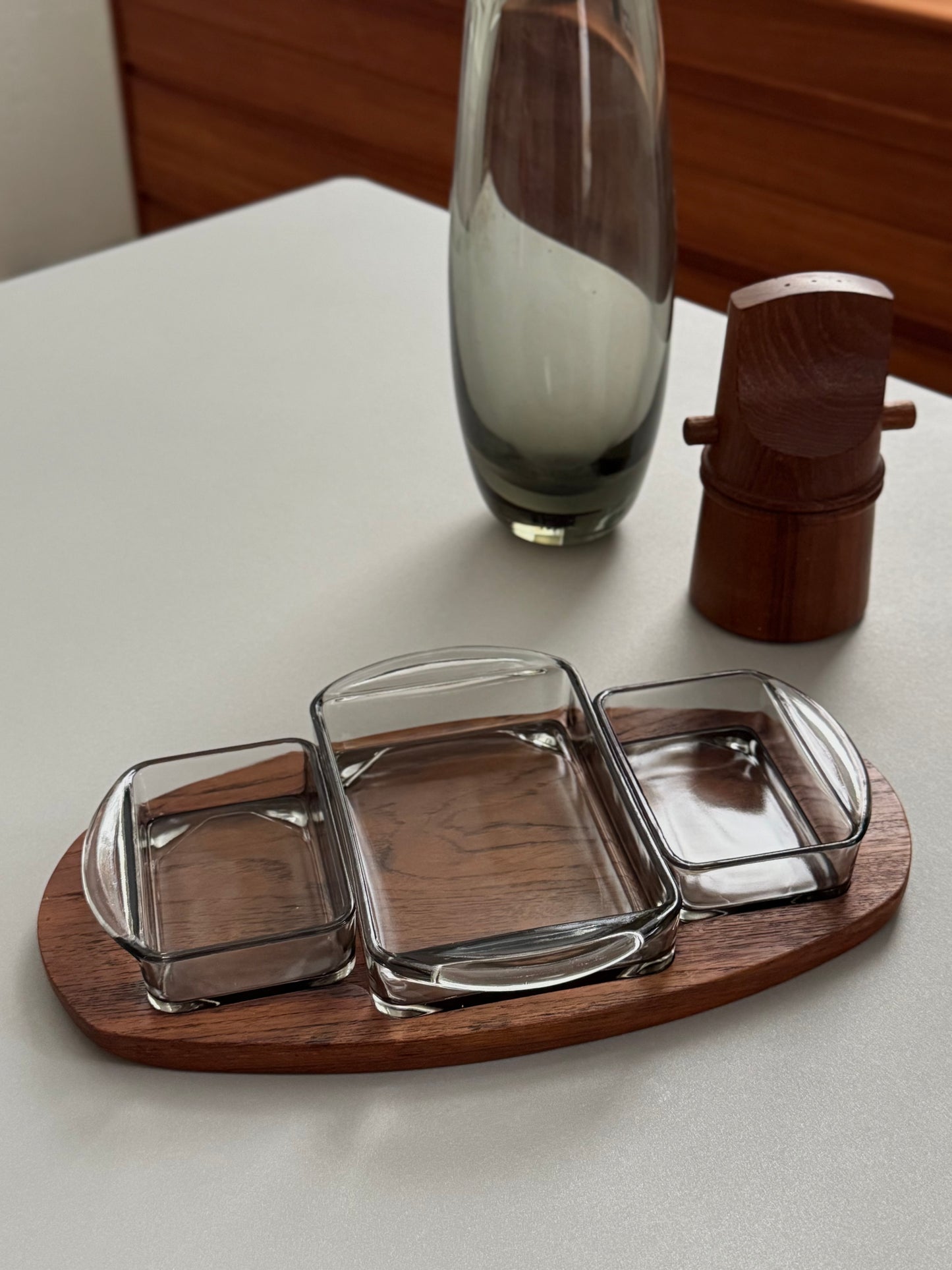 Teak and glass serving tray