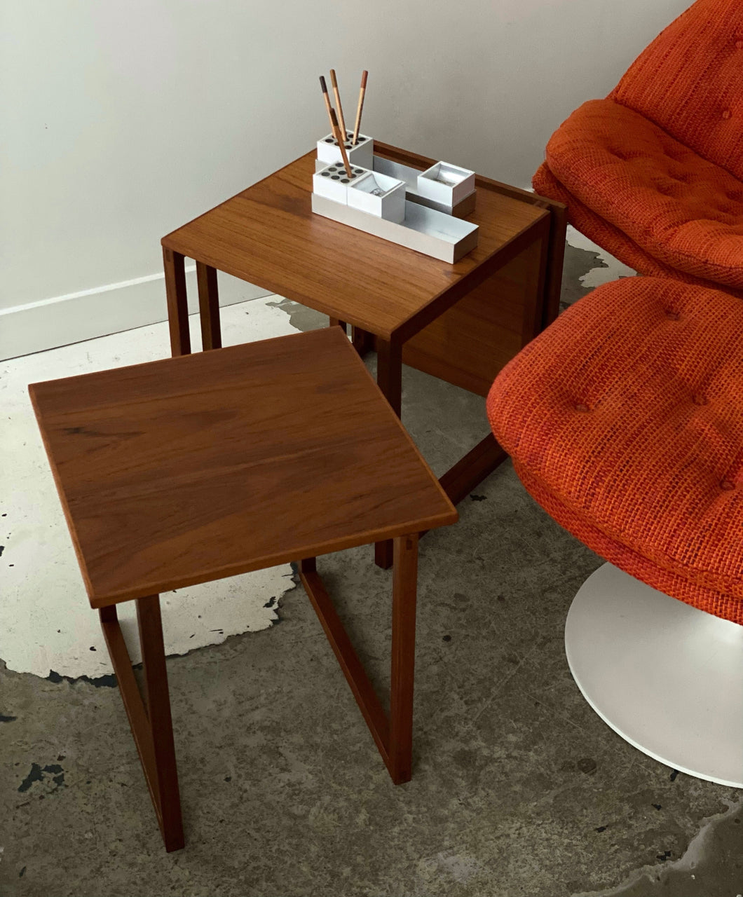 Interlocking teak side tables by Kai Kristiansen for Vildbjerg Møbelfabrik