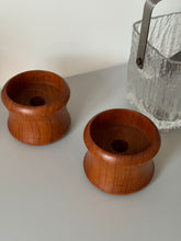 Load image into Gallery viewer, Pair of solid teak candleholders
