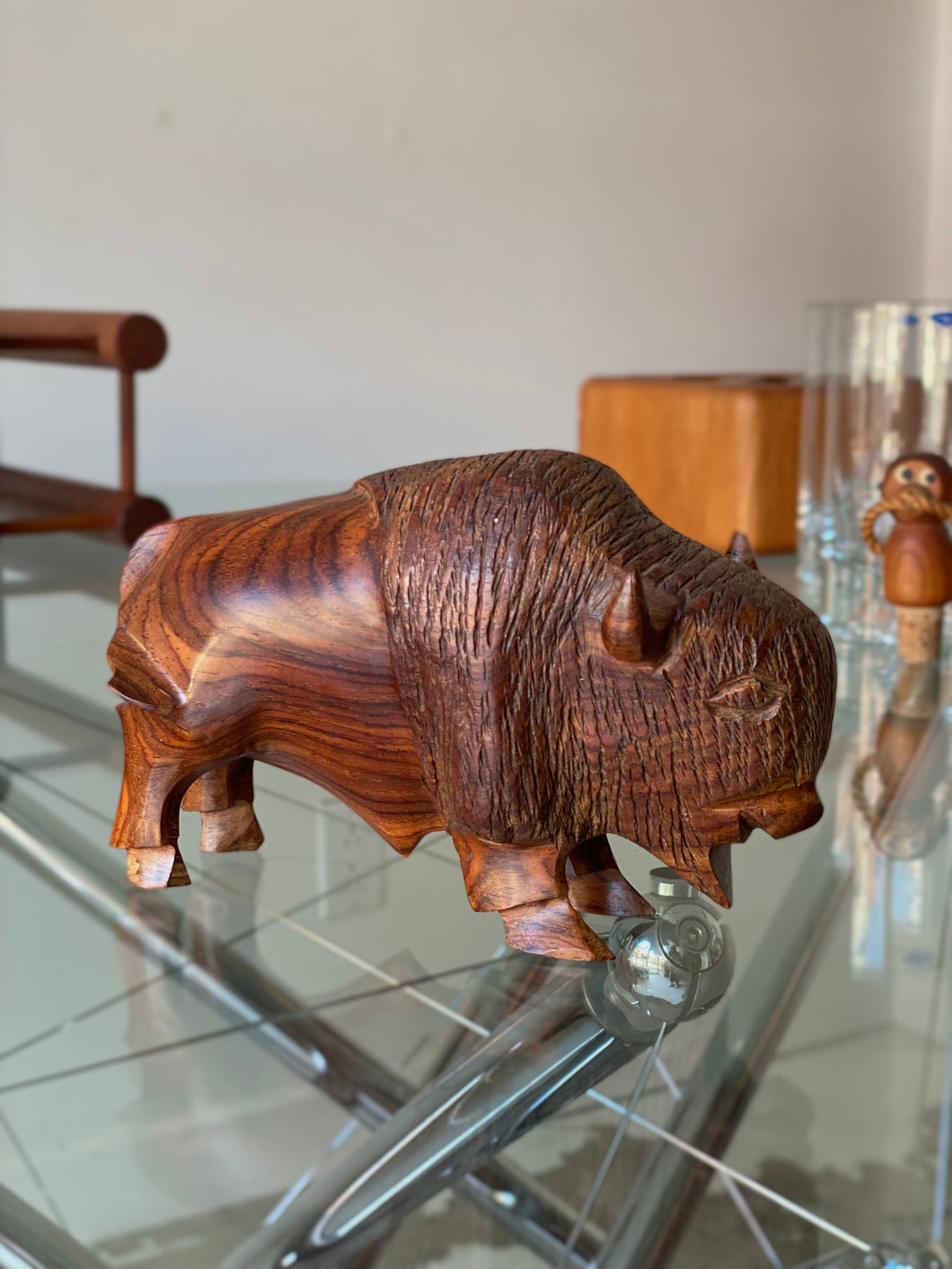 Solid wood Bison carving