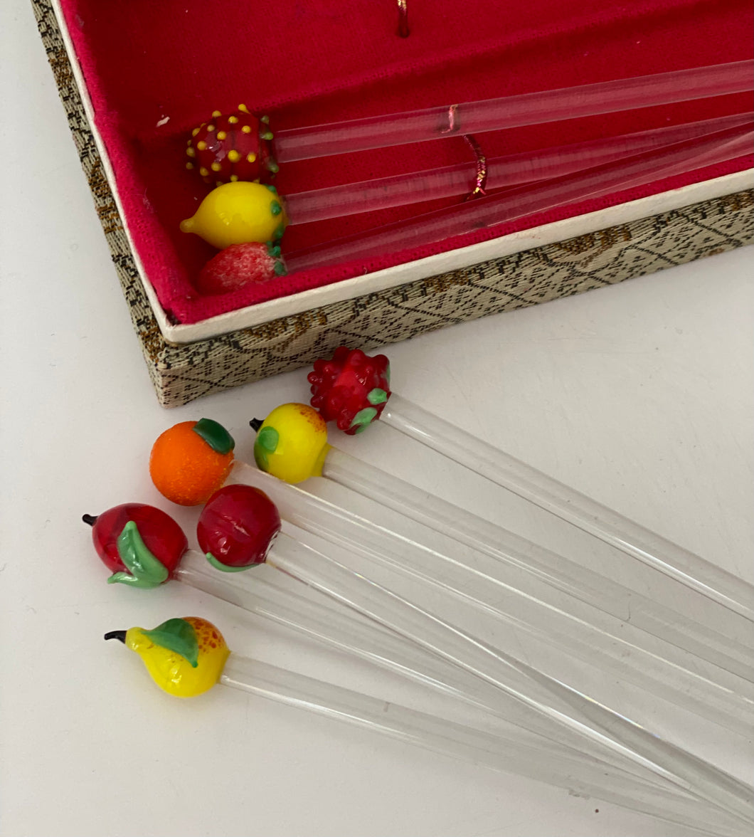 Set of 9 glass cocktail stirrers