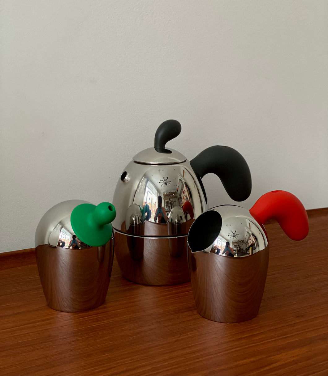 Espresso maker, sugar jug and creamer set by Alessi